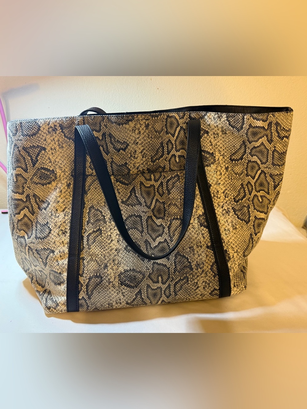 Shiraleah Snake-Print Tote in Beige and Black